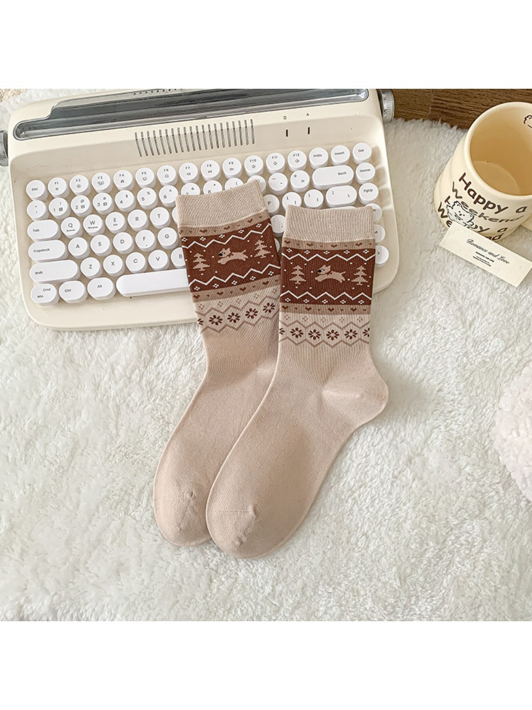 Rufia - Puppy Dog Pattern Cute Mid-Calf Socks