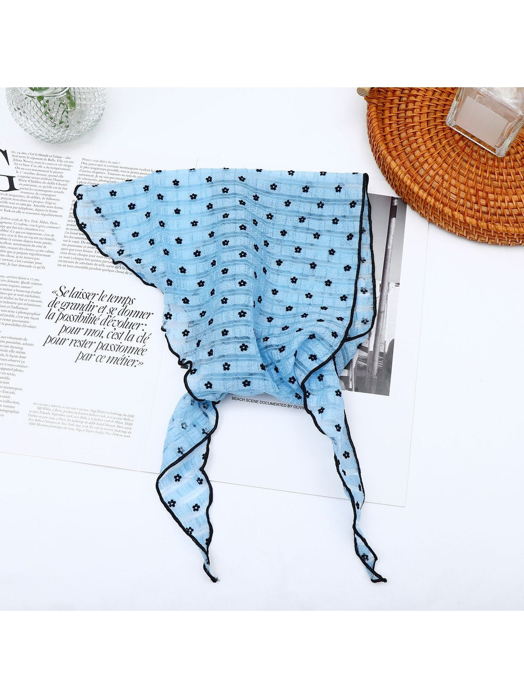 Scarvii - Floral Print Ruffle Edge Fashion Triangle Bandana