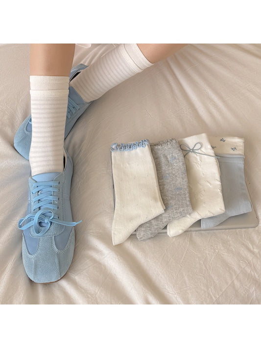Rufia - Bow and Stripes Pattern Casual Crew Socks