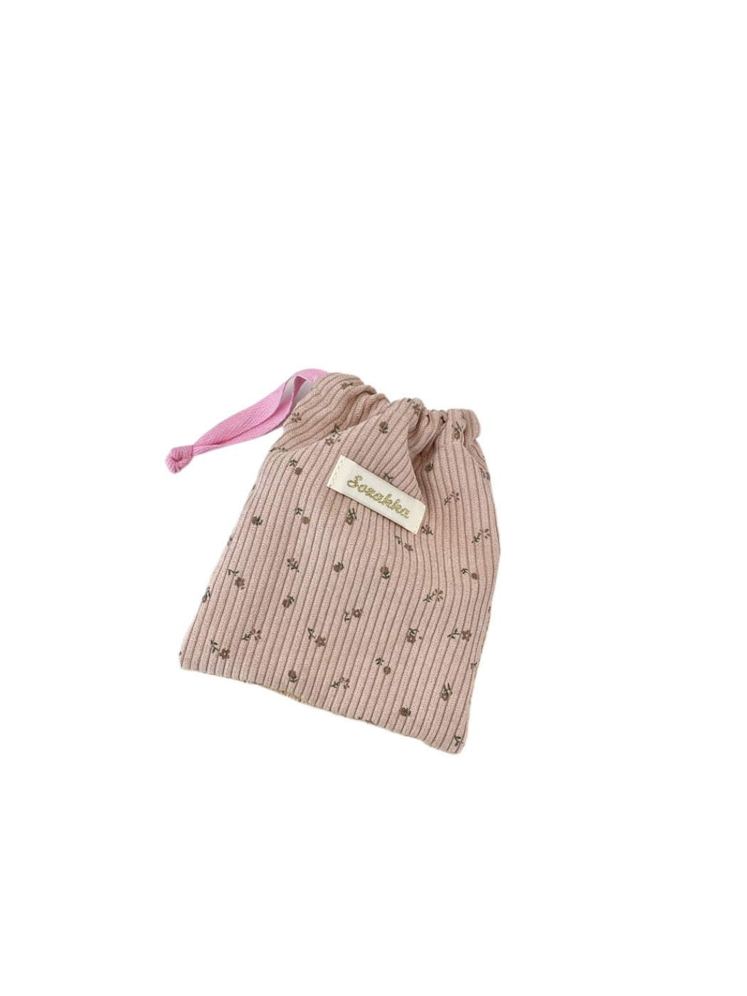 Cosbai - Corduroy Floral Drawstring Pouch
