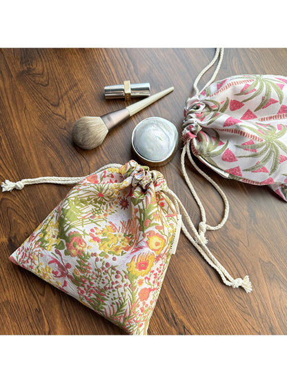 Cosbai - Floral and Fishes Print Drawstring Pouch