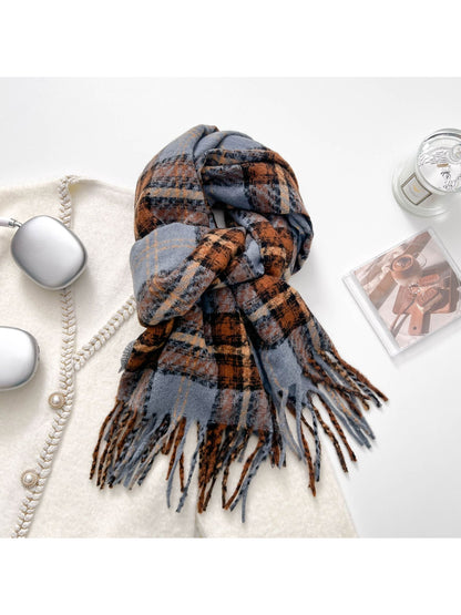 Scarvii - Classic Plaid Fringe Warm Scarf