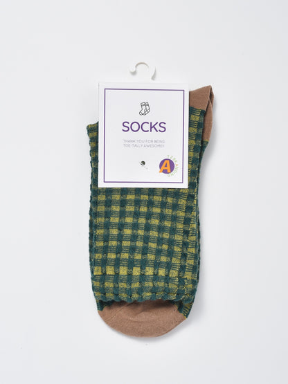 Rufia - Textured Check Knit Crew Socks