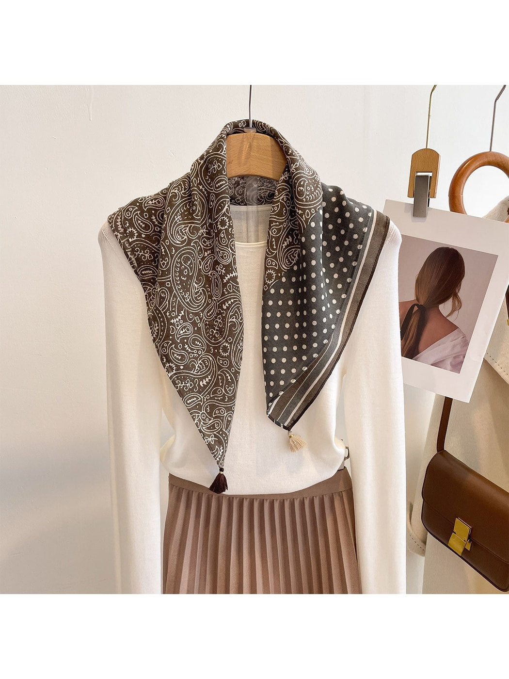 Scarvii - Paisley and Polka Spliced Print Square Scarf