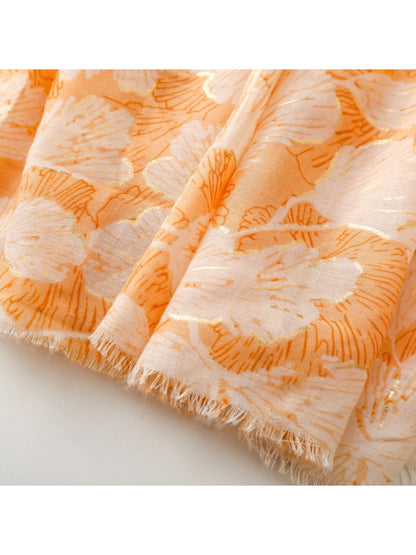 Scarvii - Gold Foil Scarf & Shawl with Floral Print