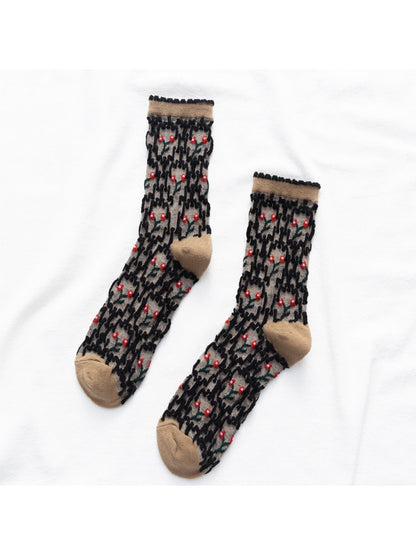 Rufia - Vintage Embroidered Mid-Calf Socks - Soft & Chic
