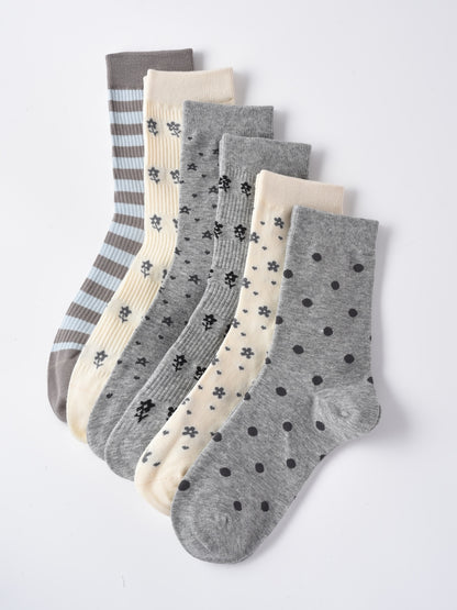 Rufia - Gray Floral Bow Mid-Calf Socks for Women