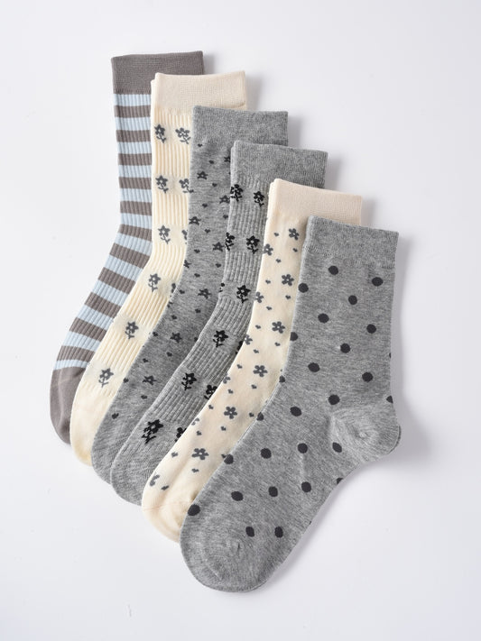 Rufia - Gray Floral Bow Mid-Calf Socks for Women
