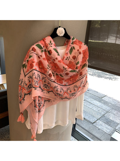 Scarvii - Floral Border Rectangular Shawl Scarf