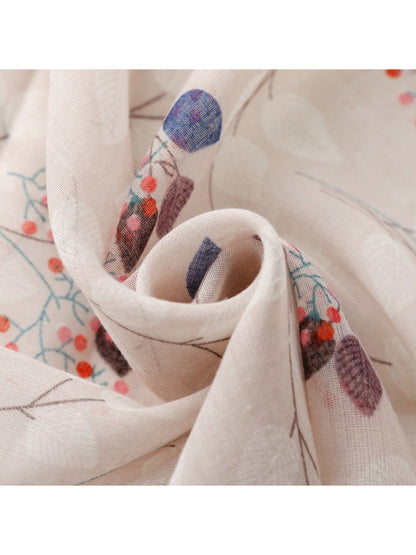 Close-up of scarf fabric highlighting delicate botanical pattern and texture