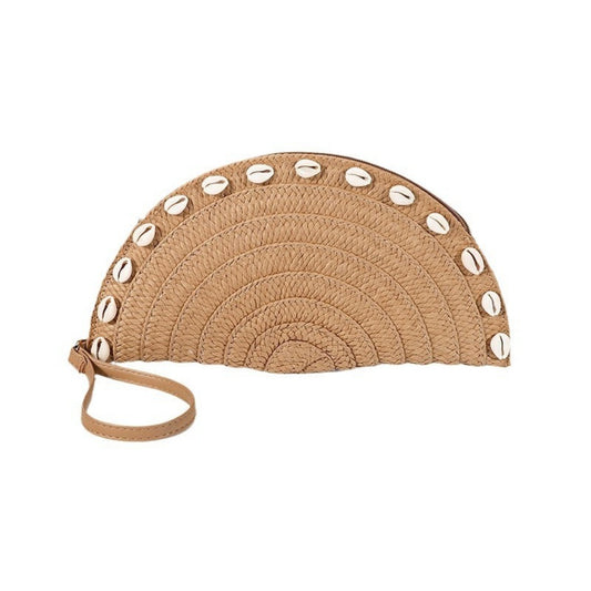 Cosbai - Straw Clutch Handheld Bag With Shell