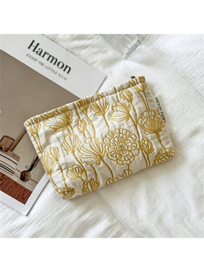 Cosbai - Antique Style Floral Zip Pouch Bag
