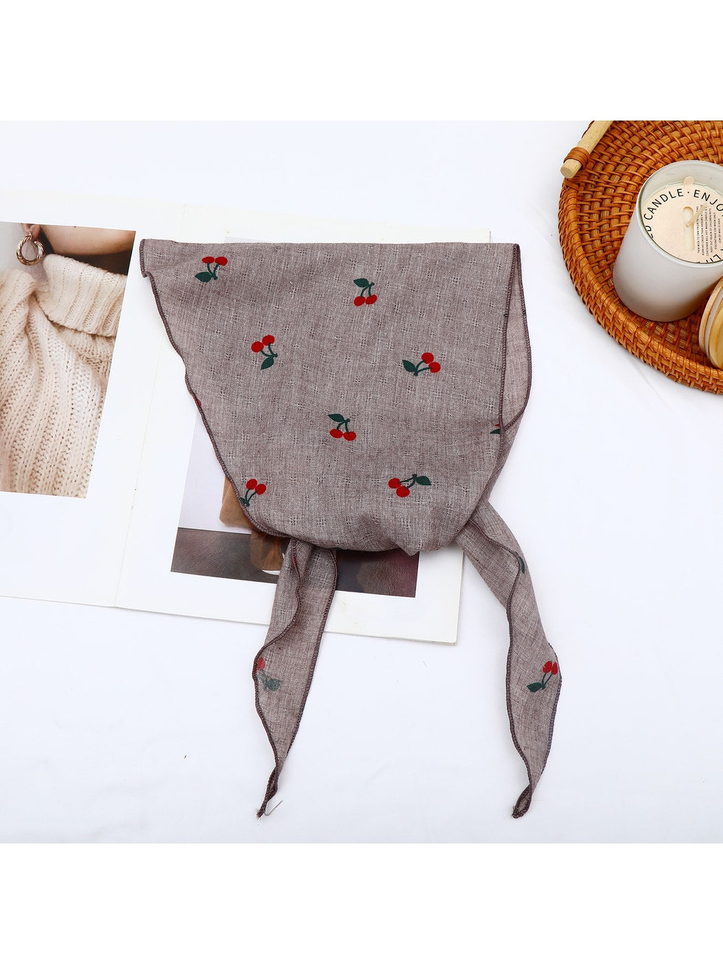 Scarvii - Playful Cherry Print Triangle Bandana