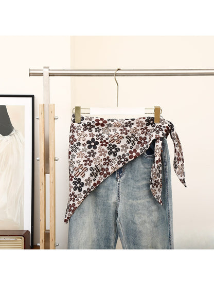 Scarvii - Allover Floral Print Layered Triangle Scarf