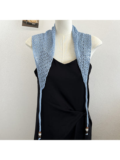 Scarvii - Beaded Tie Hollow Out Triangle Scarf