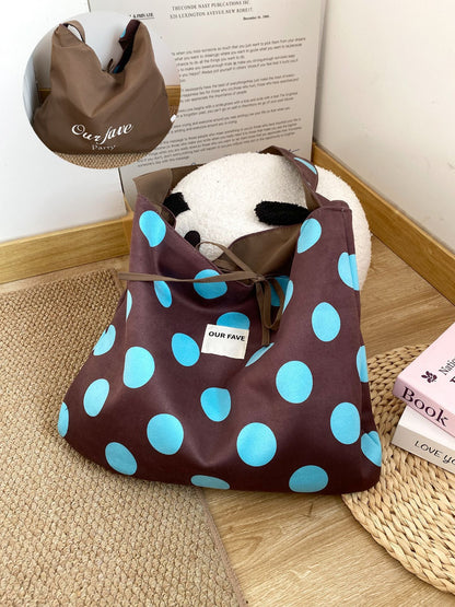 Cosbai Polka Dot Slouchy Shoulder Bag open showing interior lining and pocket