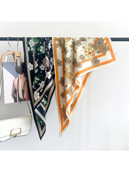 Scarvii Orange Floral Stripe Long Scarf