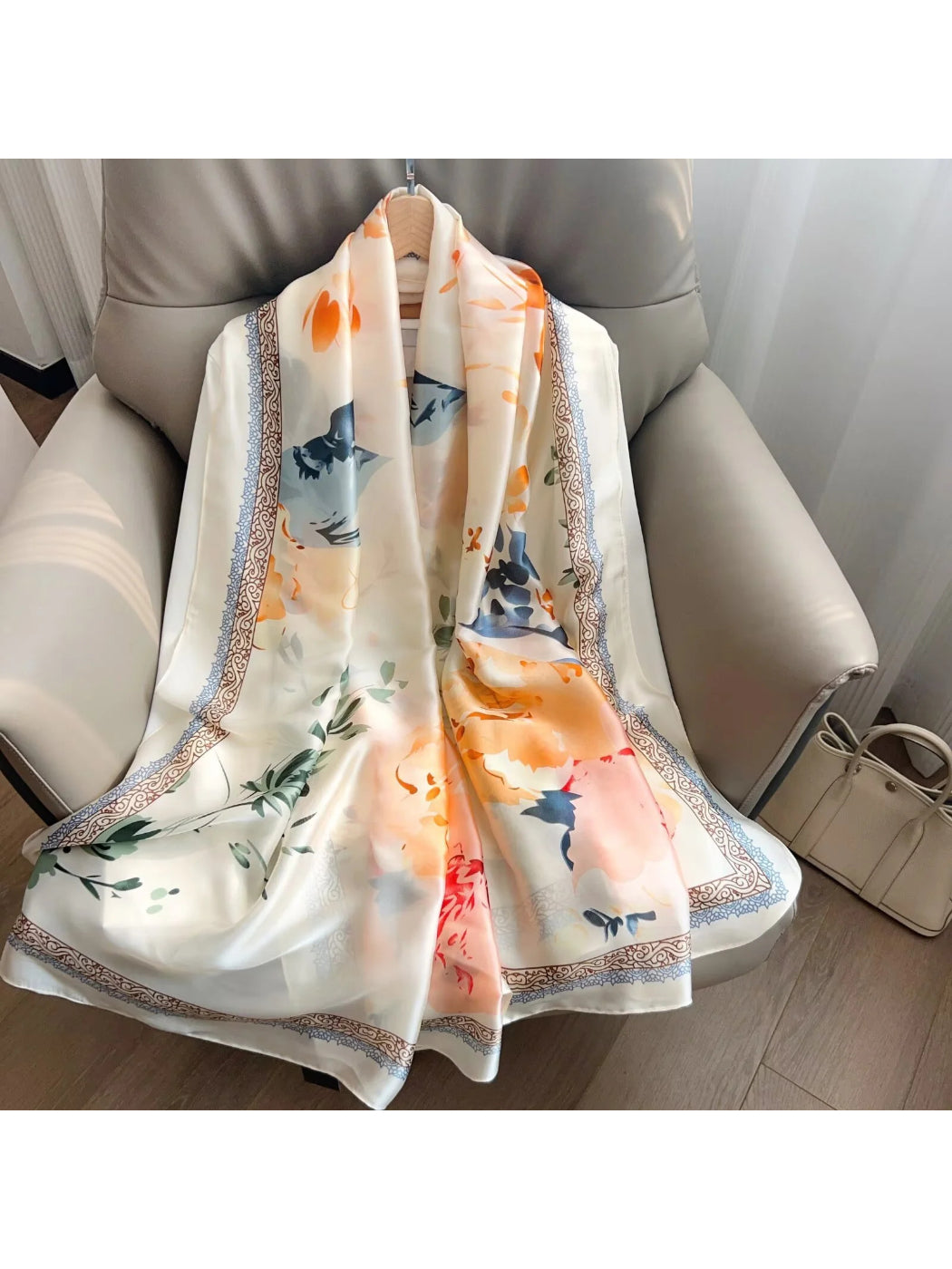 Scarvii Pink Floral Long Scarf Wrap