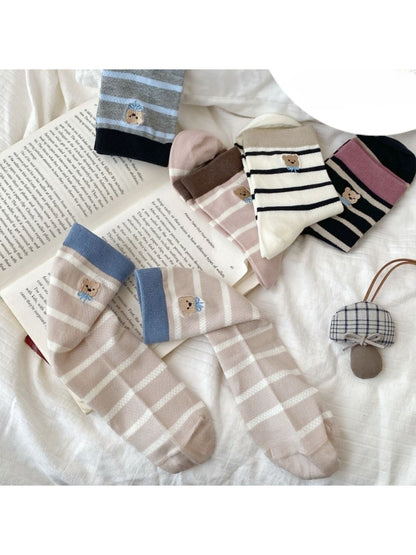 Rufia - Bear Patch Striped Crew Socks