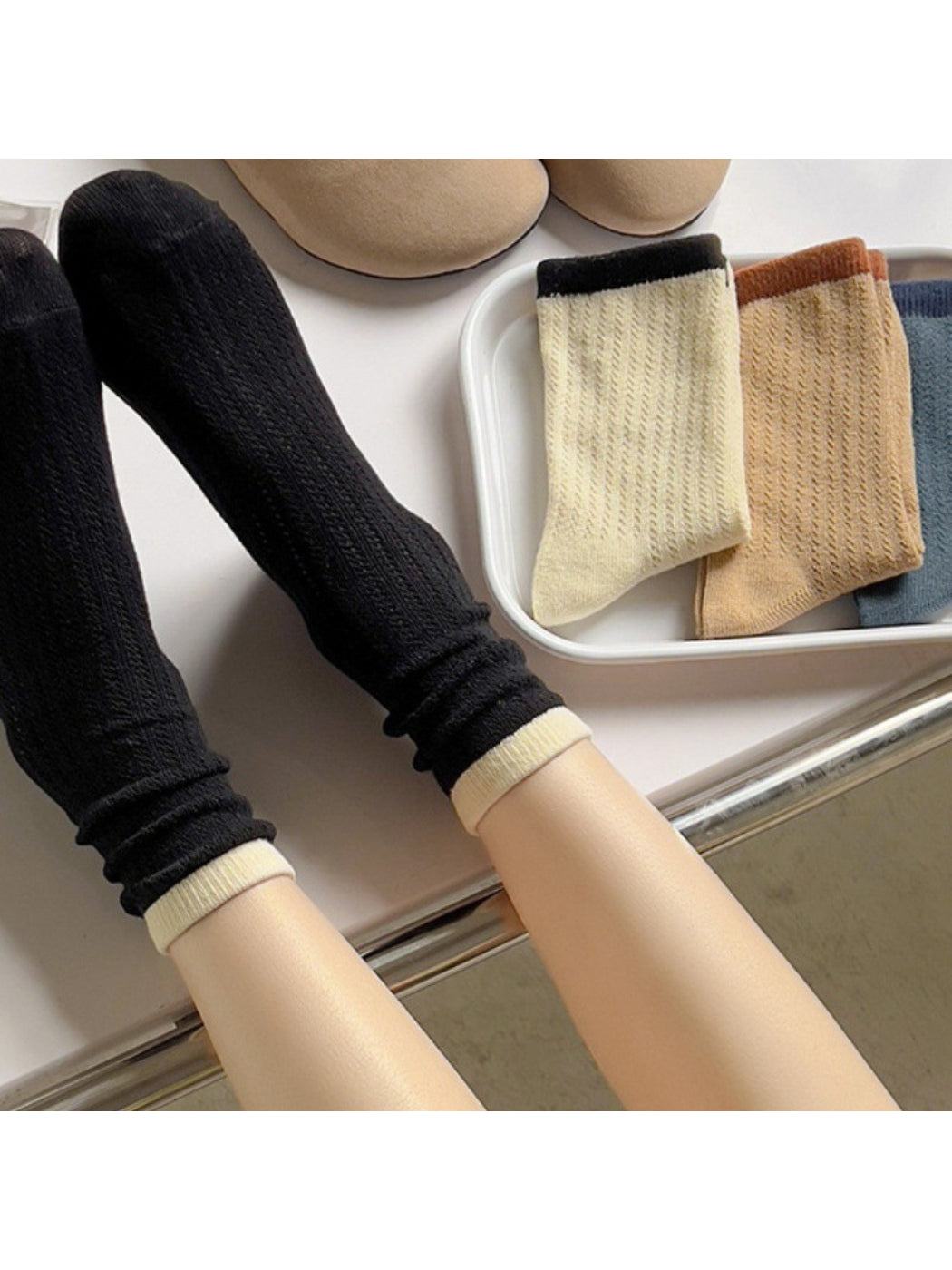 Rufia - Colourblock Cuff Ribbed Crew Socks product image 2