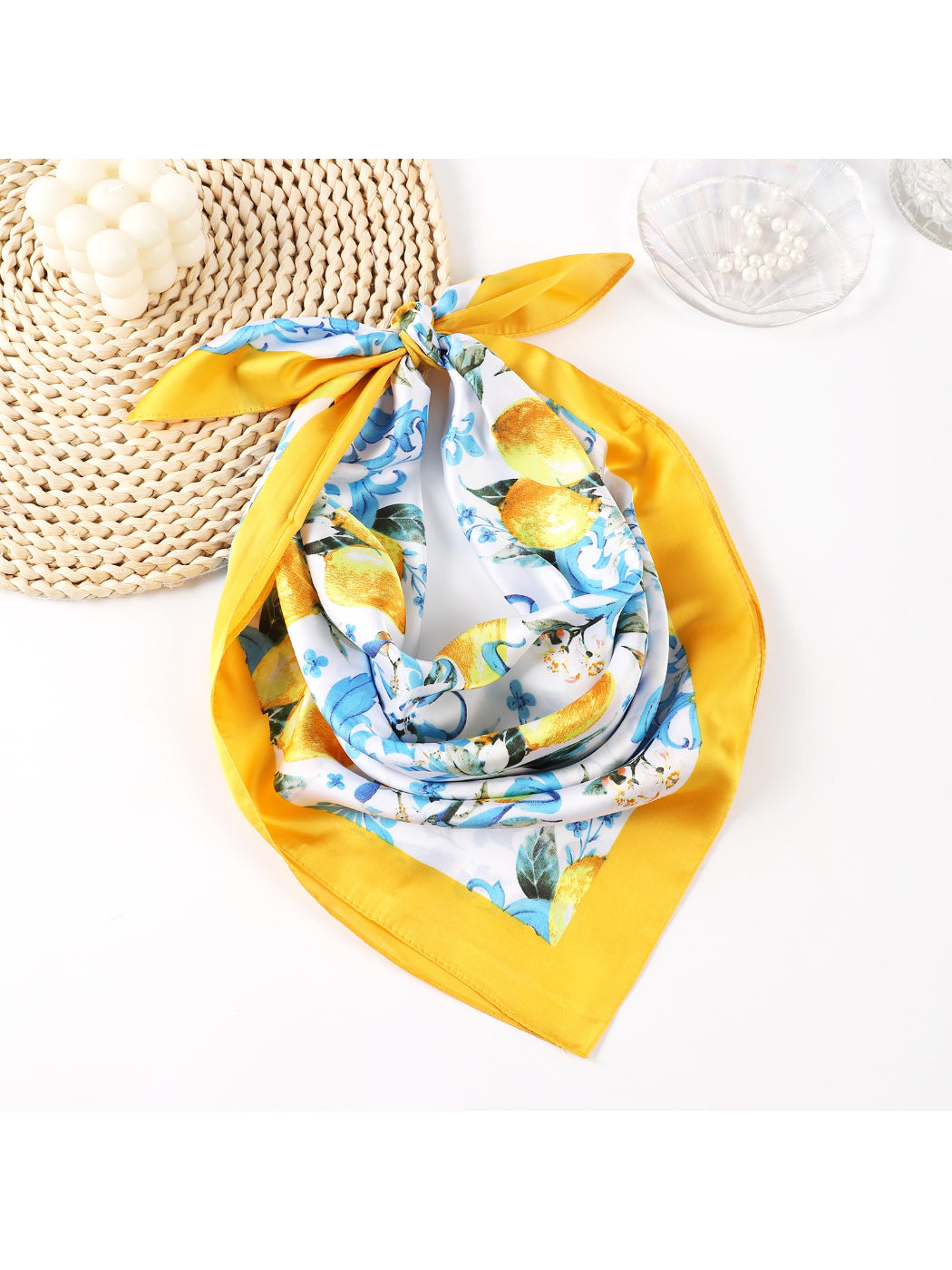 Scarvii Vintage Lemon Tile Print Square Scarf