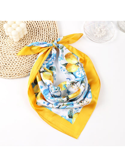 Scarvii Vintage Lemon Tile Print Square Scarf