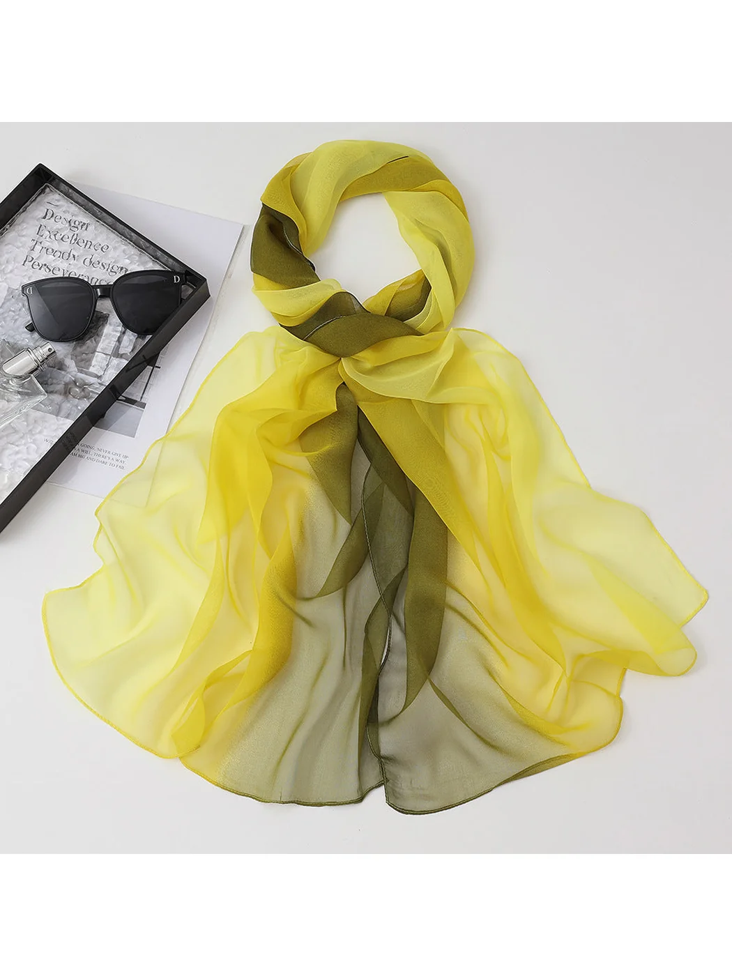 Scarvii - Gradient Color Block Sheer Scarf