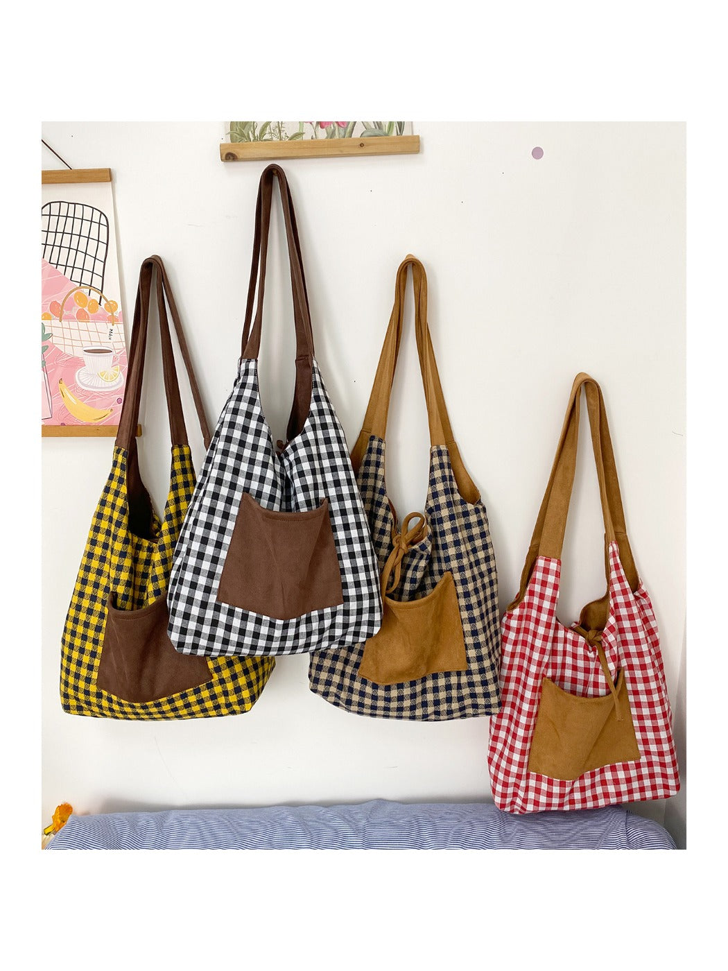 Cosbai – Retro Reversible Color-Block Tote Bag