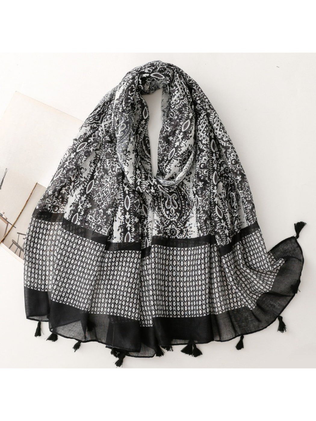 Scarvii - Contrast Panel Tassel Scarf