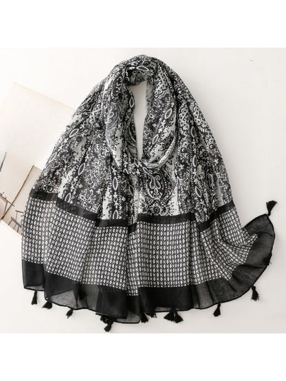 Scarvii - Contrast Panel Tassel Scarf
