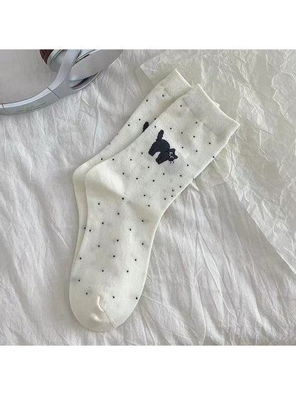 Rufia - Black Cat Dog Pattern Crew Socks