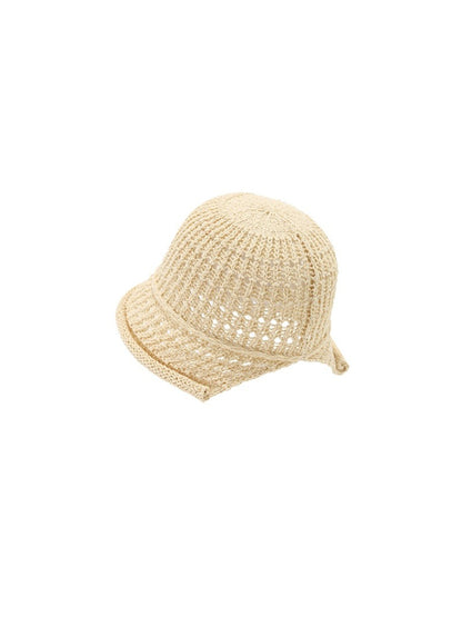 Side view of Haila open knit woven bucket hat showing knit texture