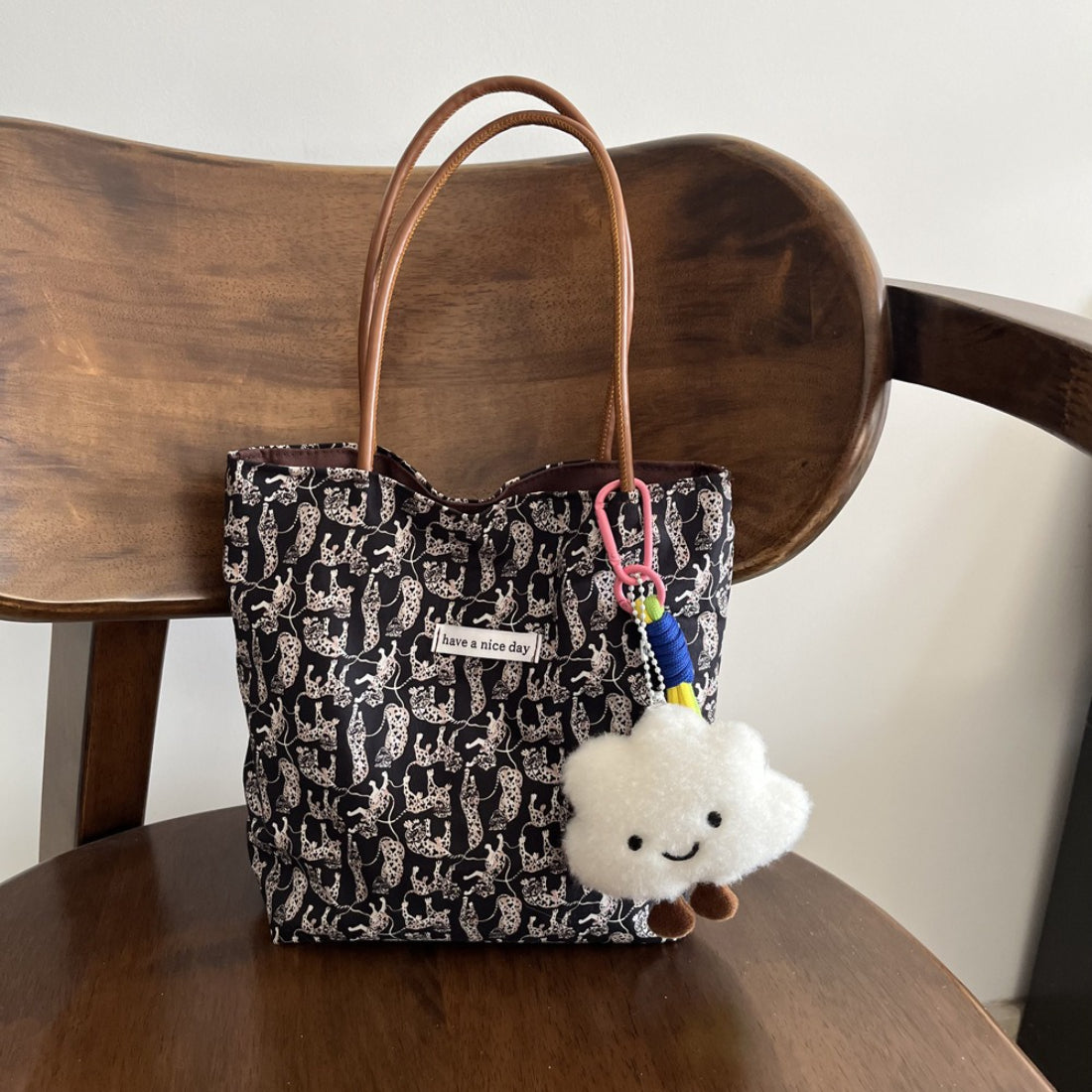 Cosbai Mixed Print Everyday Carryall Handbag displayed with matching accessories on a white background