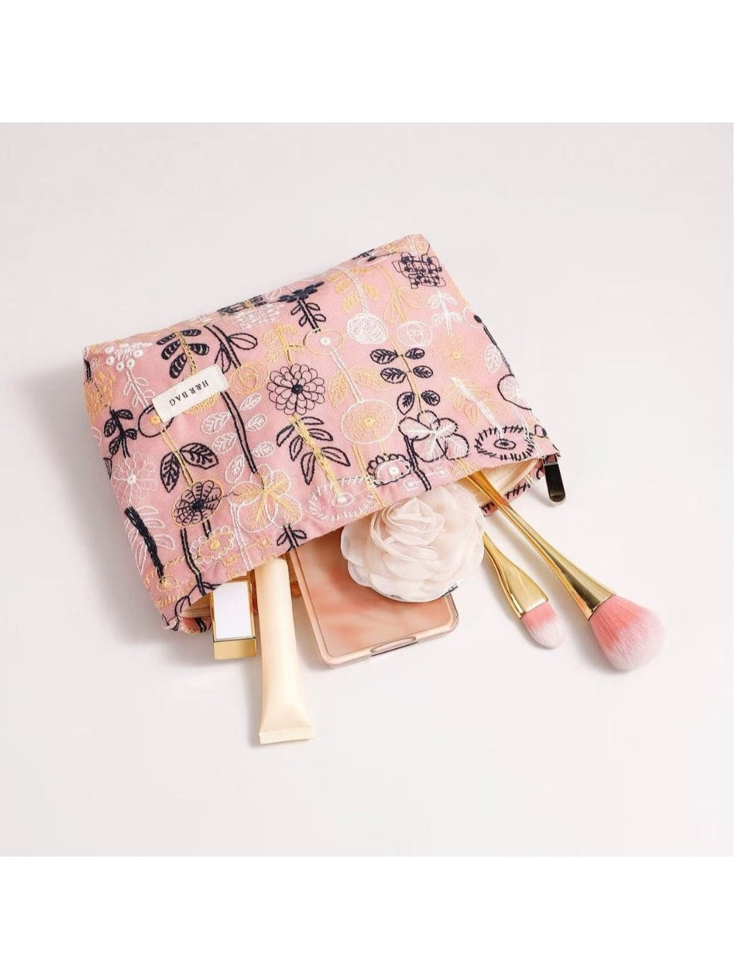 Cosbai - Floral Embroidered Zippered Makeup Bag