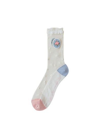 Rufia - Romantic Floral Sheer Crew Socks