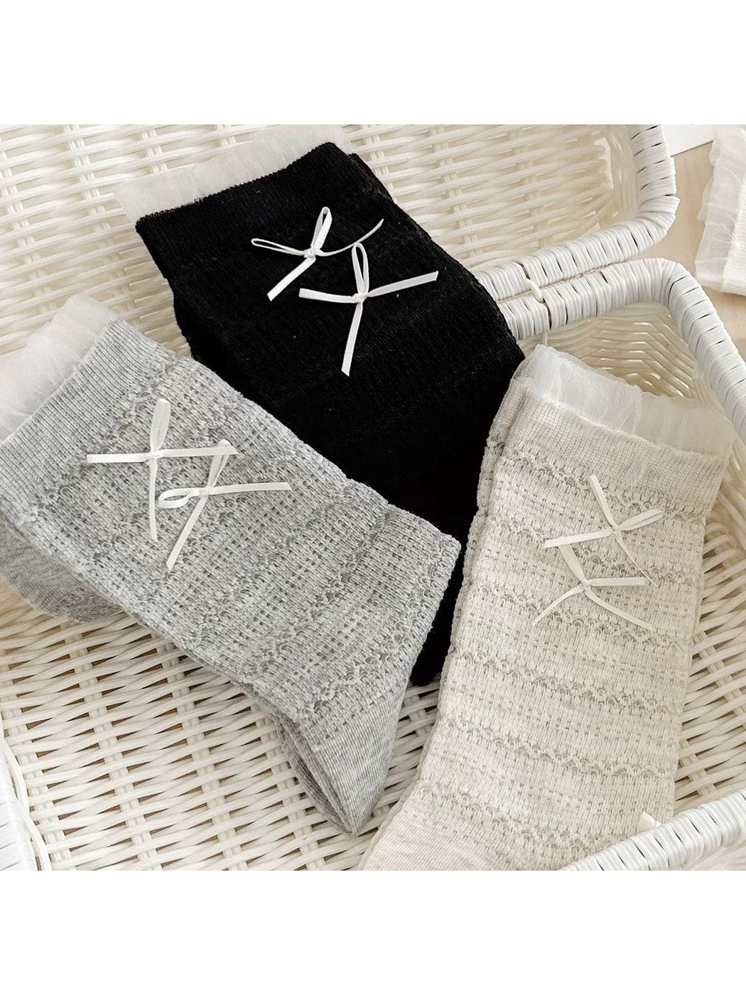 Rufia - Bow Detail Ruffled Style Crew Socks
