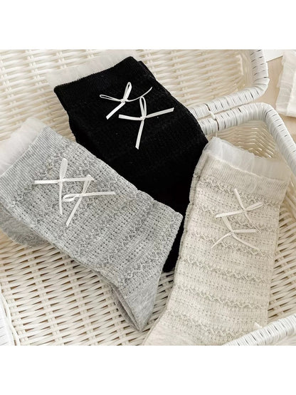 Rufia - Bow Detail Ruffled Style Crew Socks