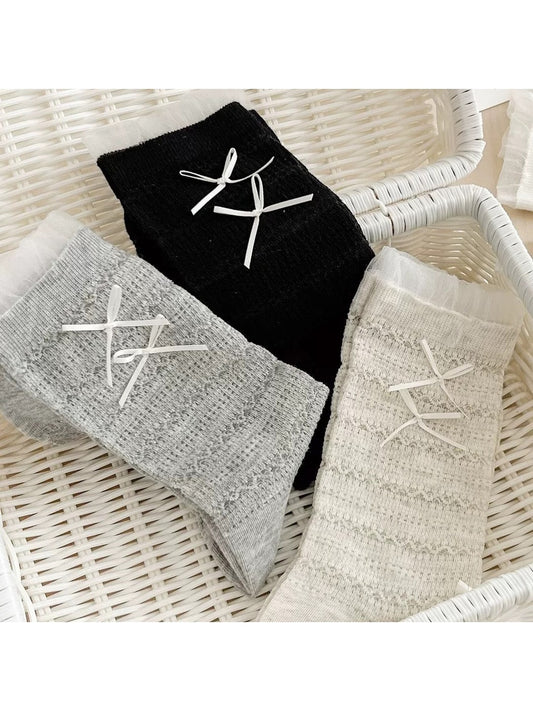Rufia - Bow Detail Ruffled Style Crew Socks