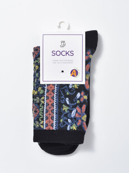 Rufia - Boho Tapestry Embroidery Crew Socks