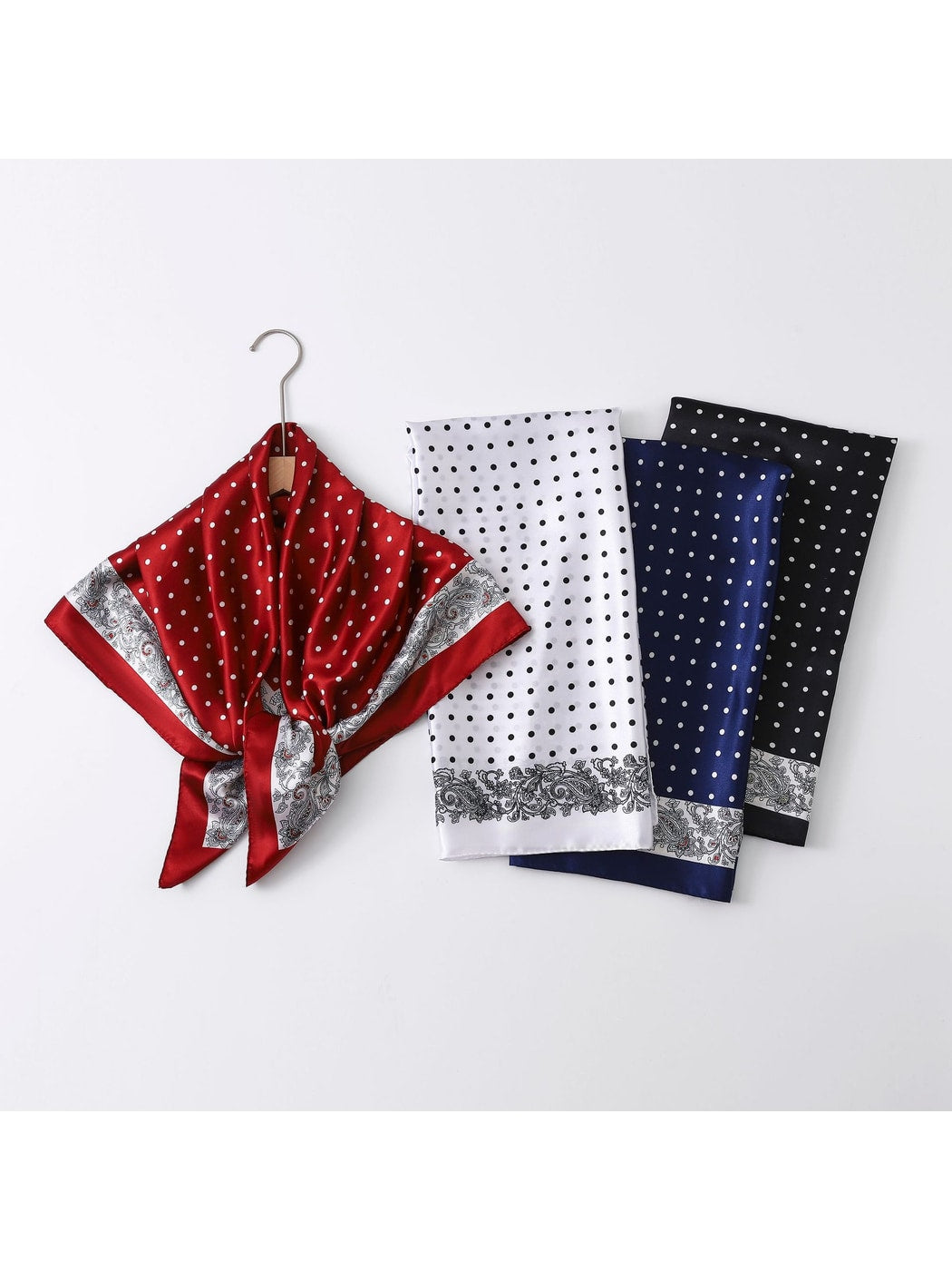 Scarvii - Polka Dot Printed Border Square Scarf