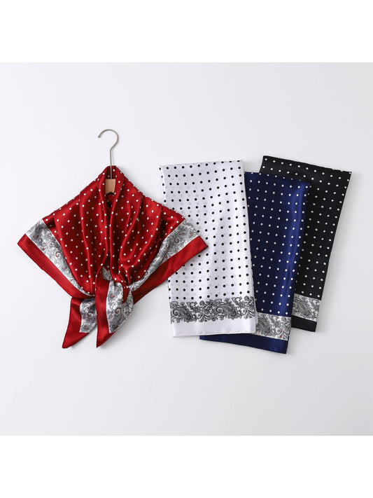 Scarvii - Polka Dot Printed Border Square Scarf