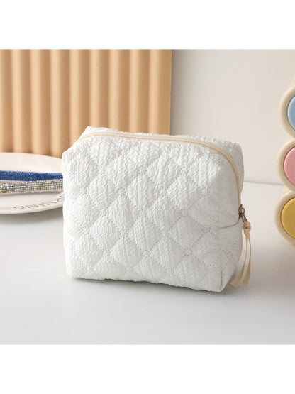 Cosbai - Quilted Plaid Zipper Cosmetic Organizer Bag