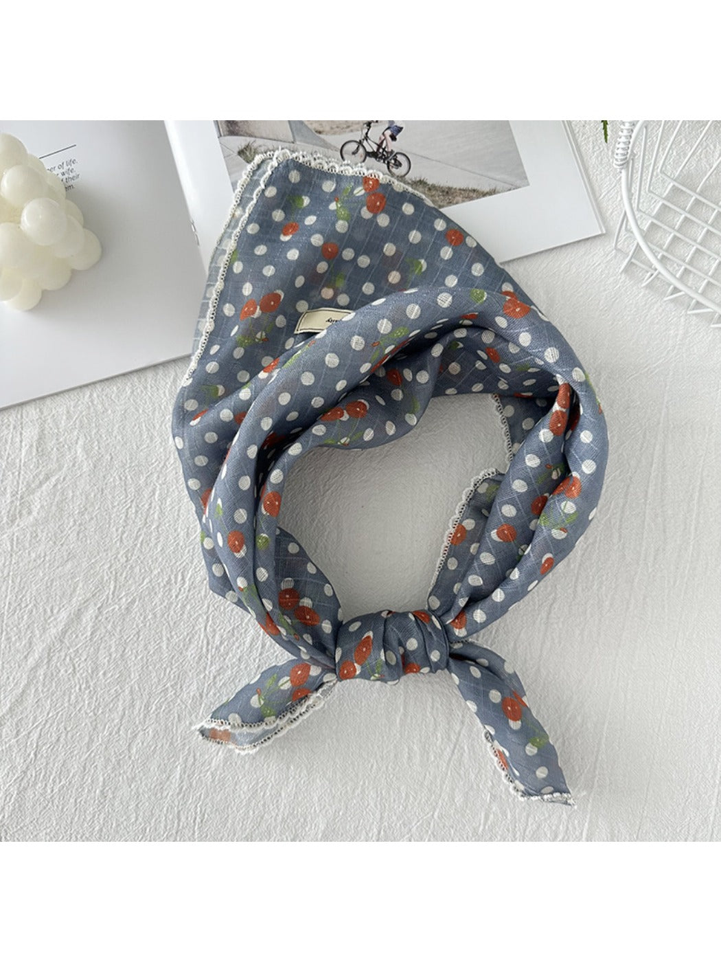 Scarvii - Vintage Cherry Pattern Polka Dot Neck Scarf