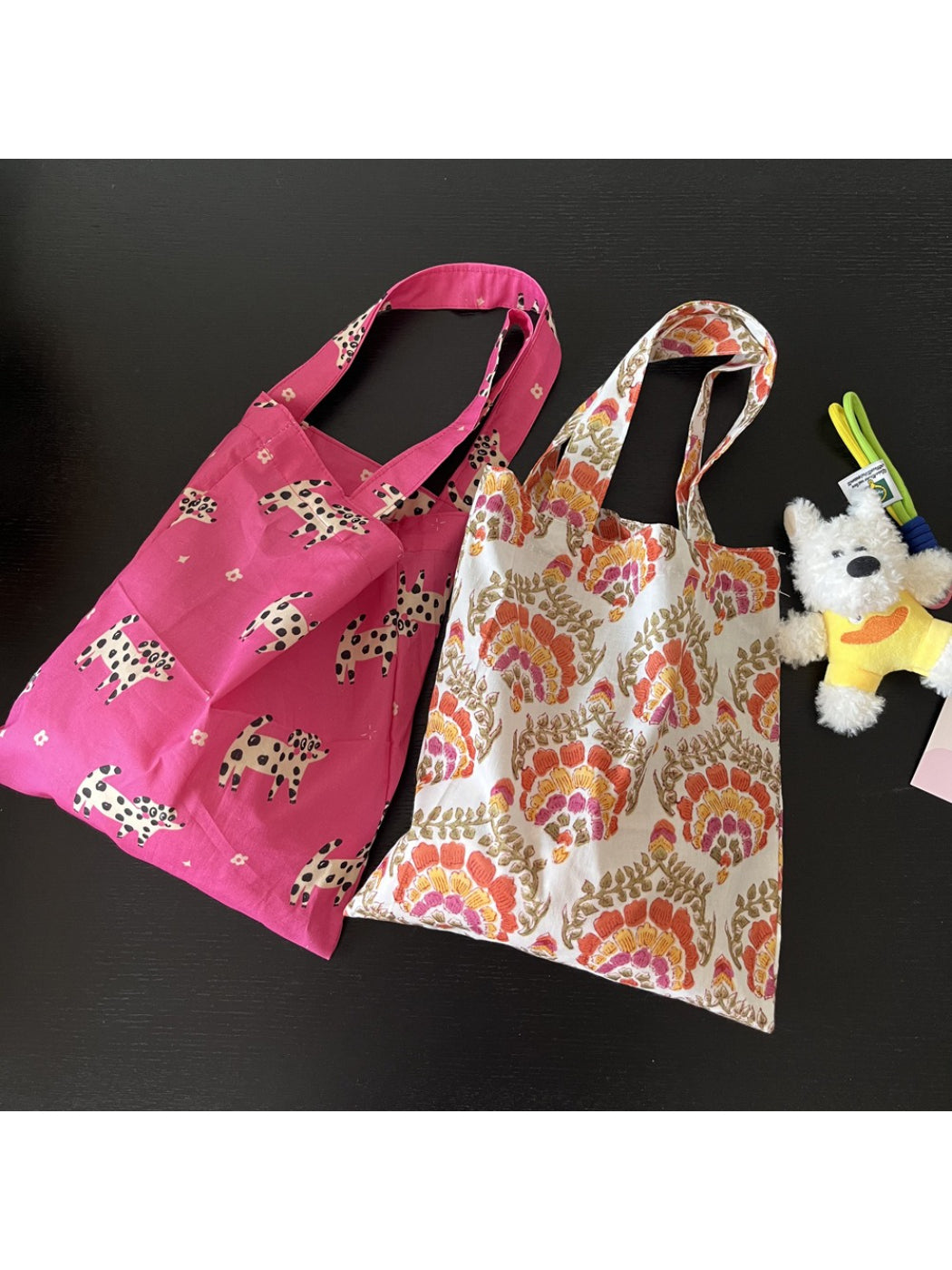 Cosbai printed everyday tote bag with colorful abstract design on white background