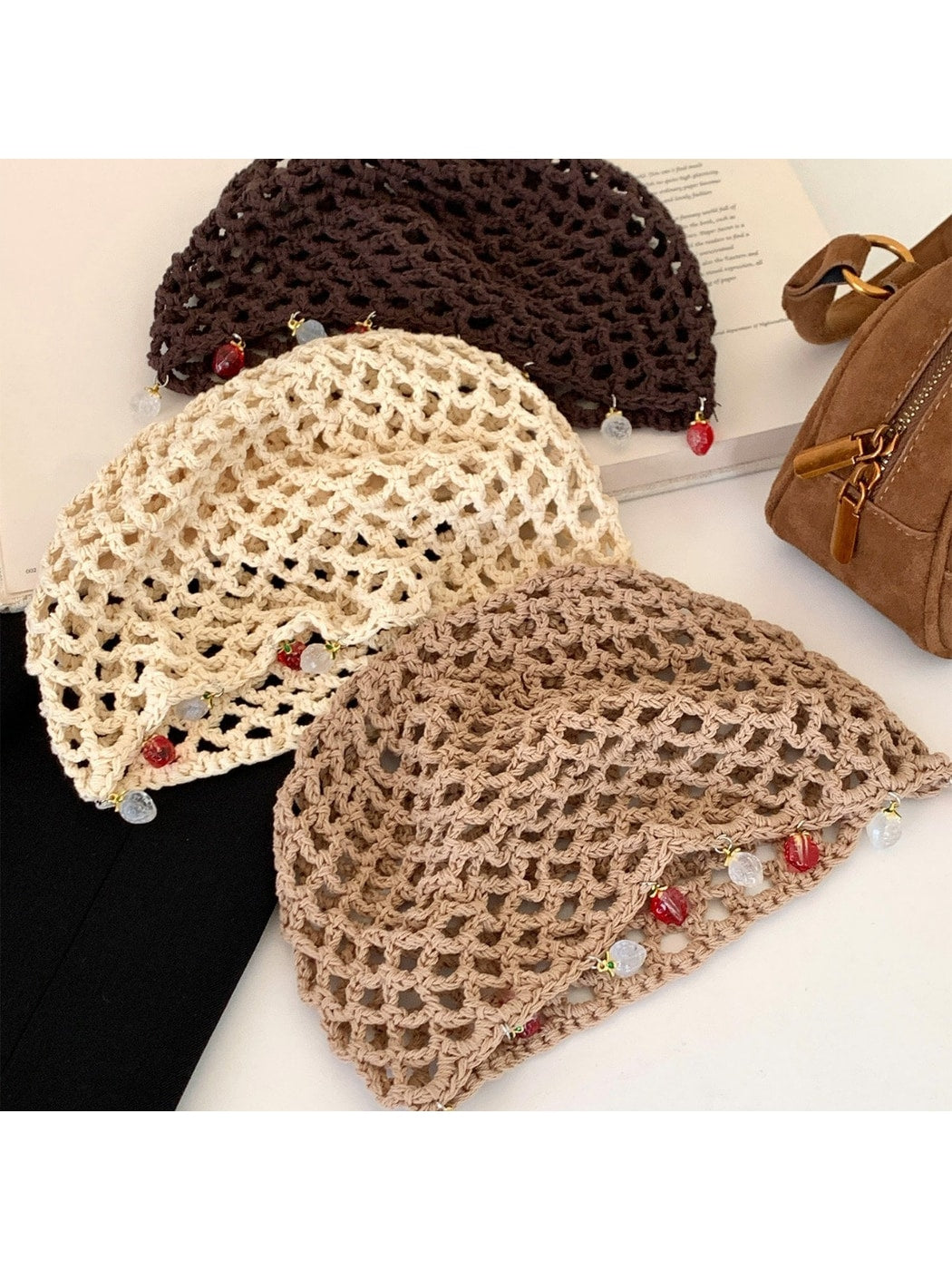 Haila - Boho Solid Color Openwork Knit Beanie