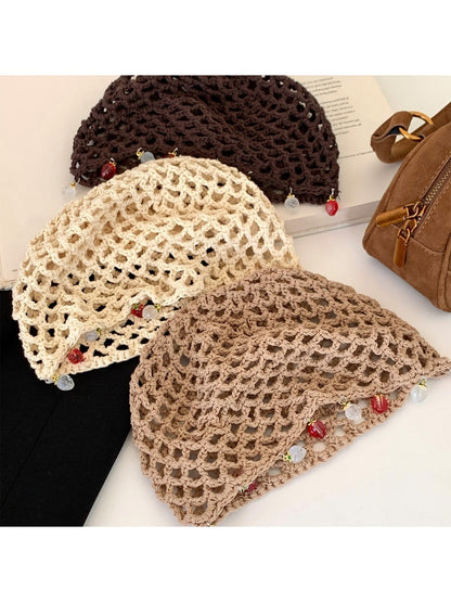 Haila - Boho Solid Color Openwork Knit Beanie
