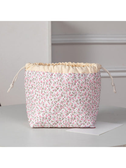 Cosbai - Quilted Round Drawstring Cosmetic Bag