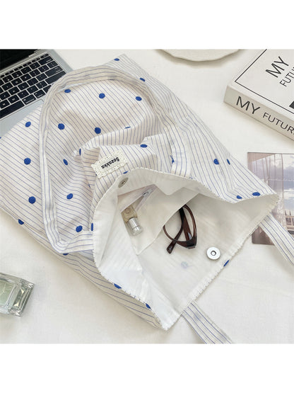 Cosbai - Polka Dot Pinstripe Tote Bag