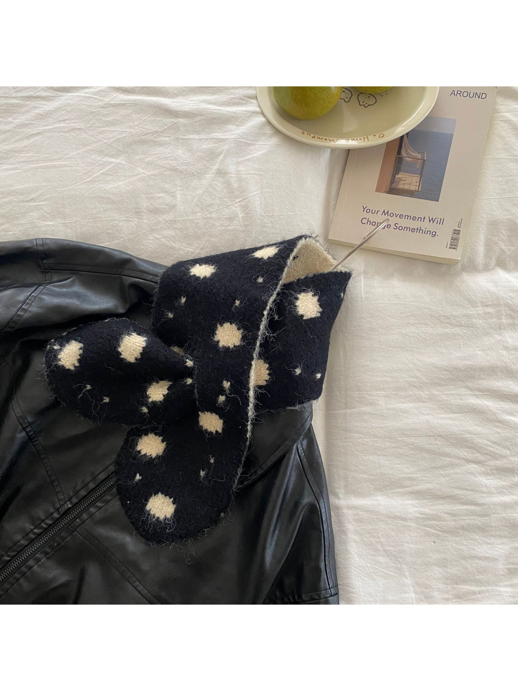Scarvii - Polka Dot Rounded End Knit Scarf