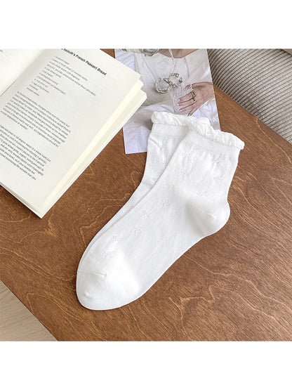 Rufia - Bow Pattern Ruffle Crew Socks
